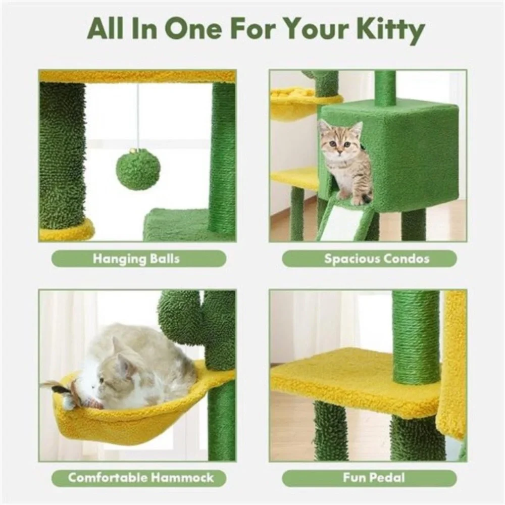 Cat Tree Cactus Tower w/ Large Padded Top Covered Scratching Post 33.46
